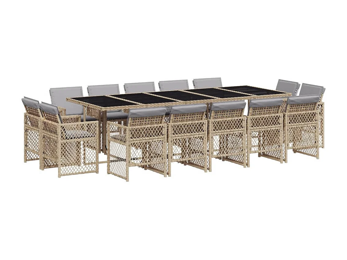 15-delige Tuinset met kussens poly rattan gemengd beige