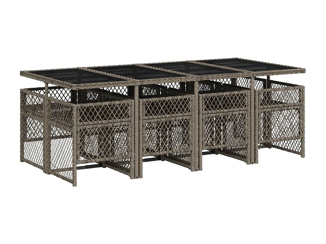 9-delige Tuinset met kussens poly rattan grijs