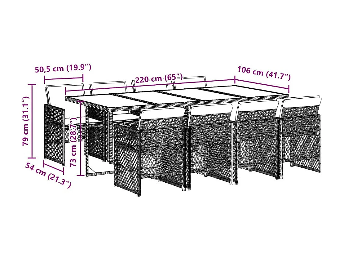 9-delige Tuinset met kussens poly rattan grijs