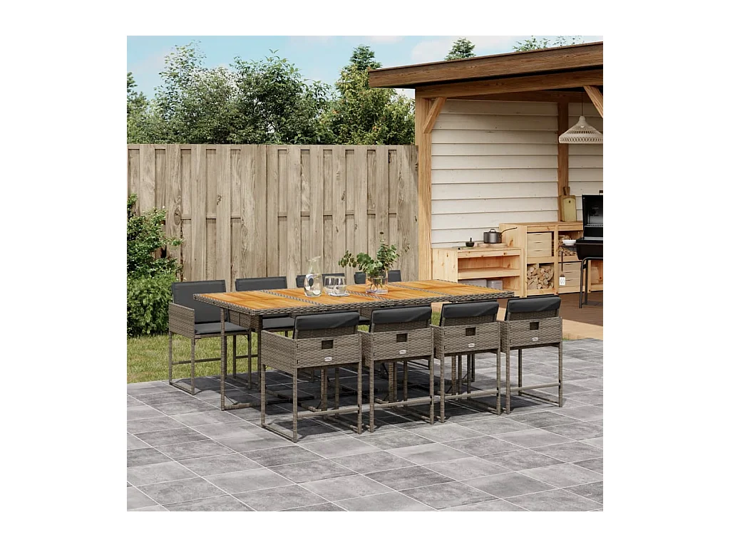 Ensemble à manger de jardin 9 pièces avec coussins Gris