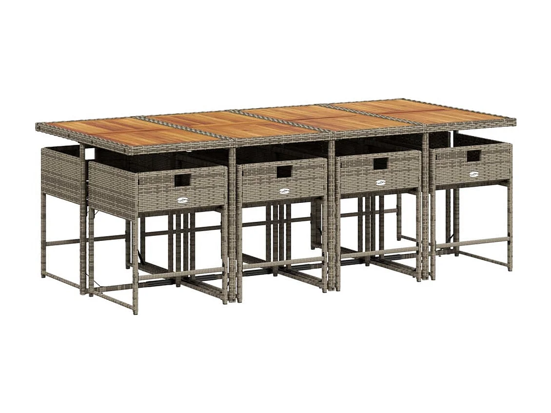 Ensemble à manger de jardin 9 pièces avec coussins Gris