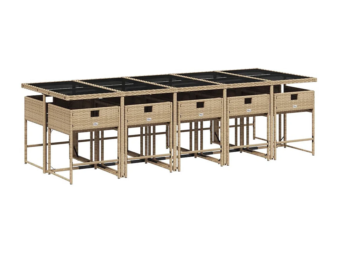 Ensemble à manger de jardin et coussins 11 pièces mélange beige