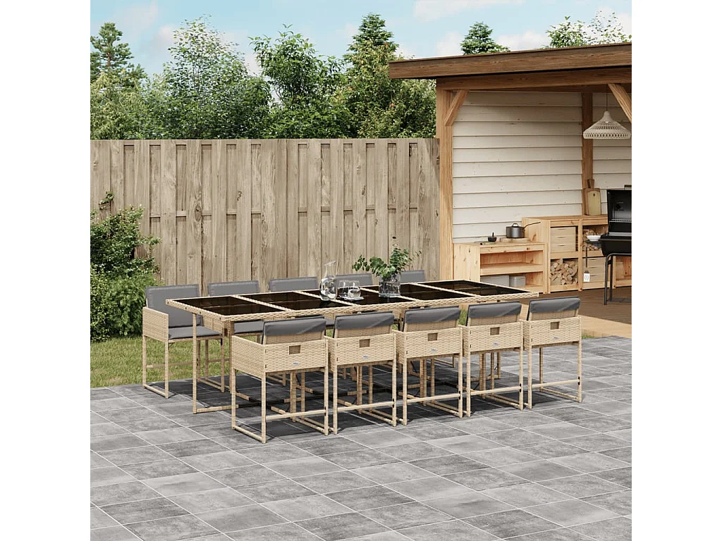 Set comedor de jardín 11 piezas con cojines ratán sintético beige