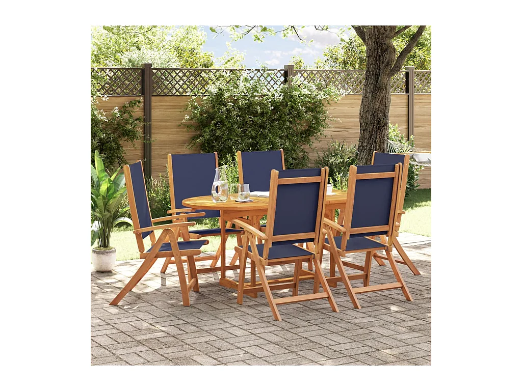 7 peças conjunto de jantar para jardim acácia maciça e textilene