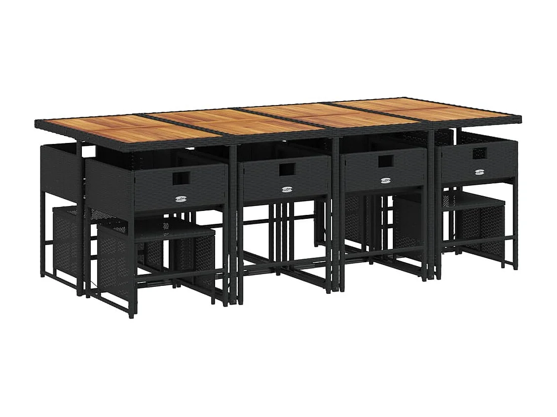 13-delige Tuinset met kussens poly rattan zwart