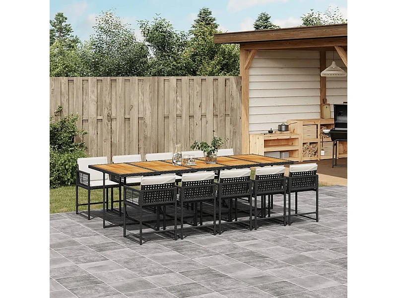 11-delige Tuinset met kussens poly rattan zwart