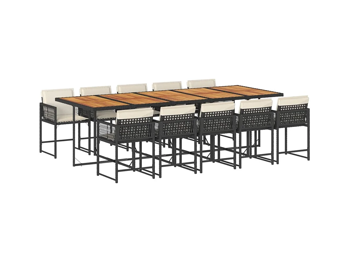 Ensemble à manger de jardin 11 pièces coussins noir résine tressée