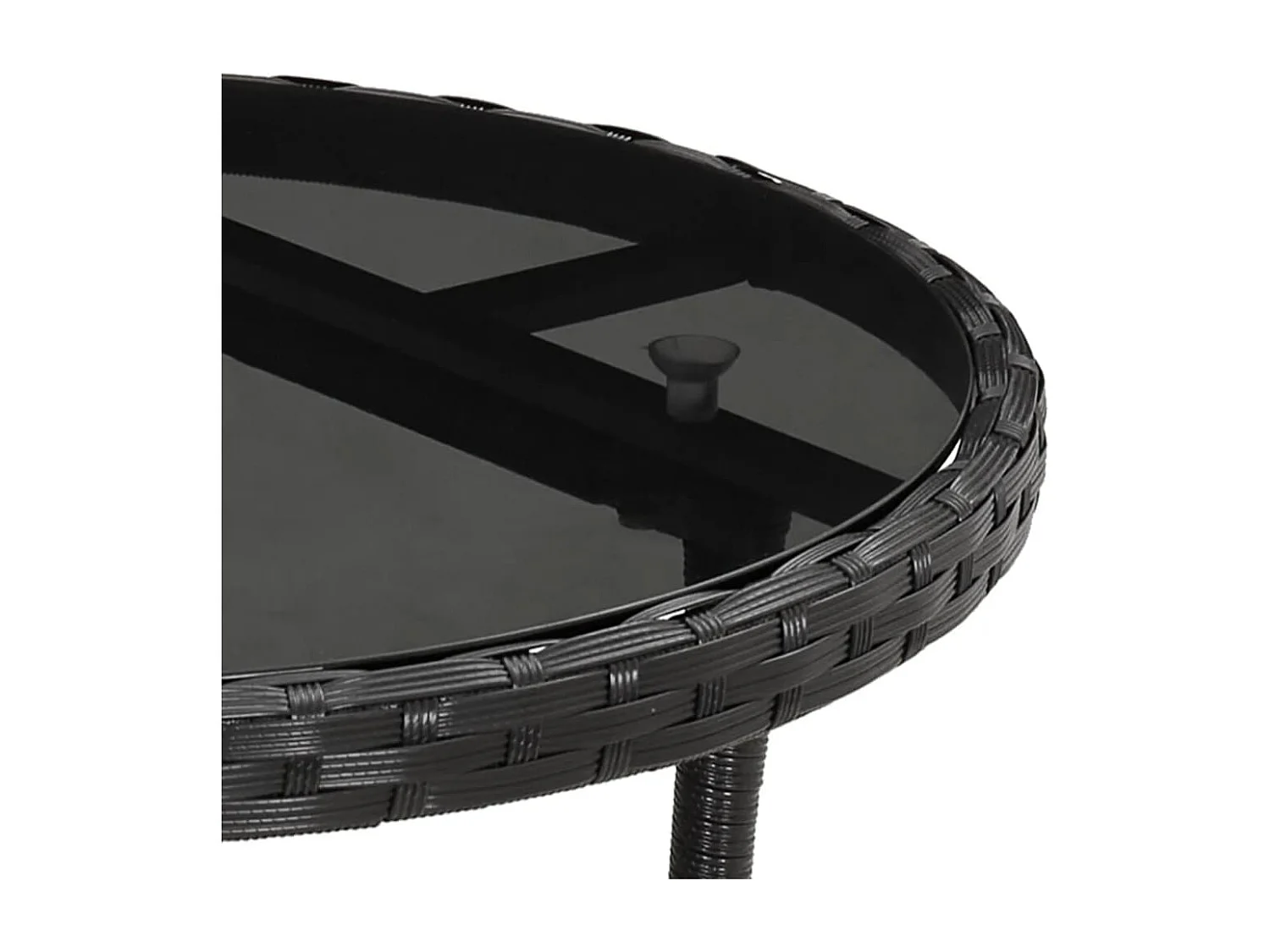 3 peças conjunto jantar jardim com almofadões vime PE/vidro preto