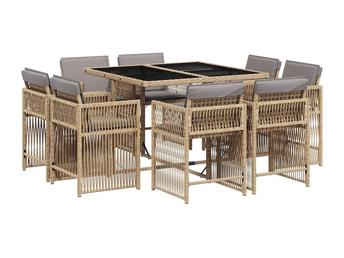 Ensemble à manger de jardin et coussins 9 pièces mélange beige