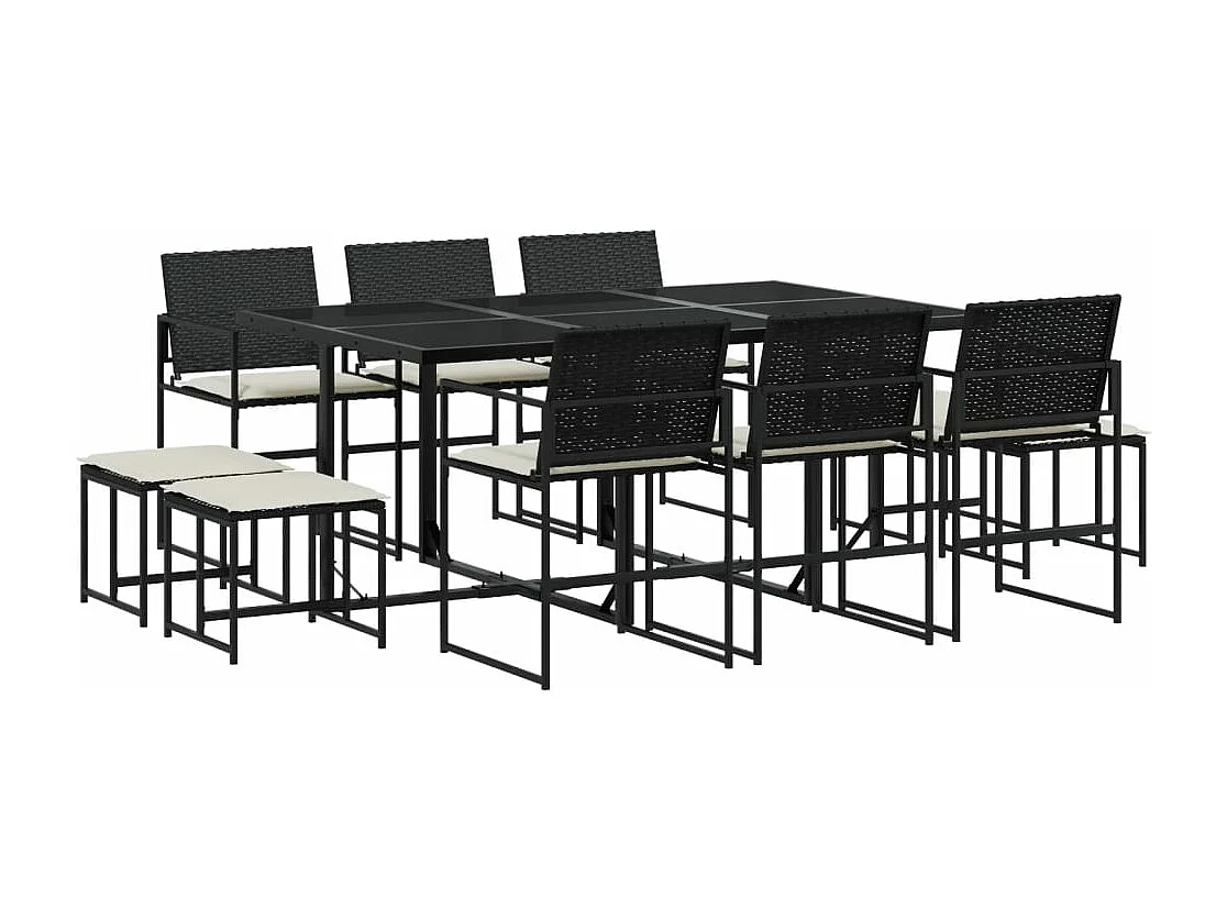 Ensemble à manger de jardin 11 pièces coussins noir résine tressée