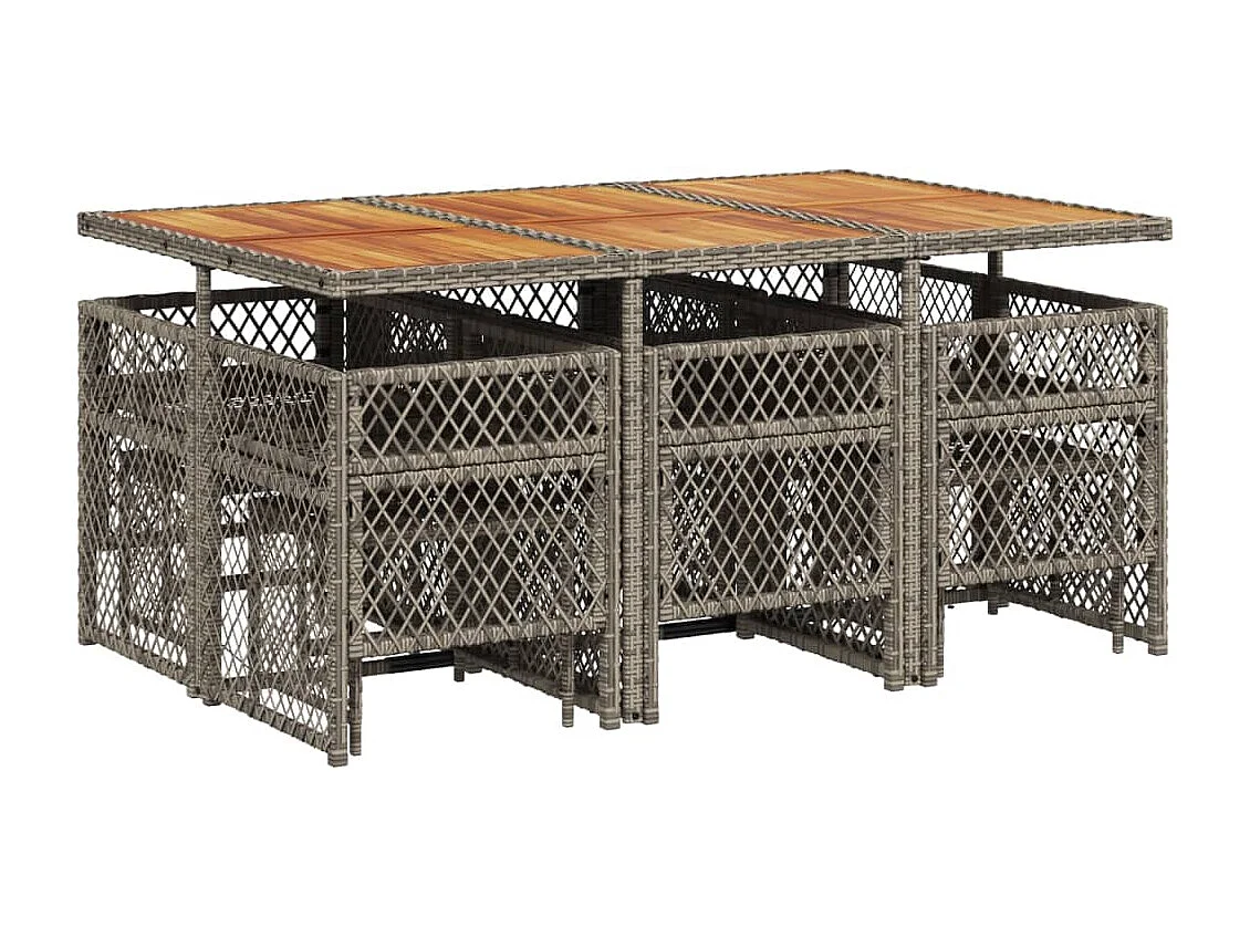 Ensemble à manger de jardin 11 pièces avec coussins gris poly rotin