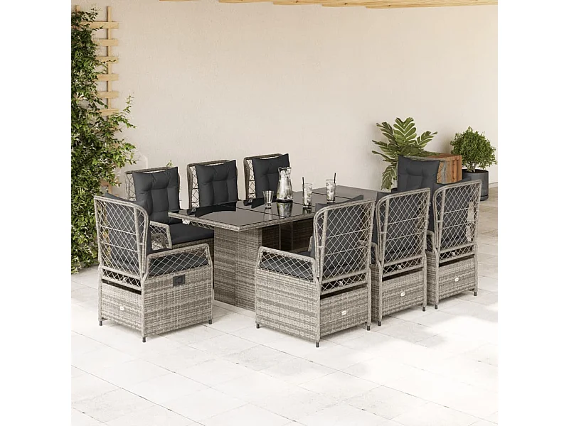 9-delige Tuinset met kussens poly rattan grijs