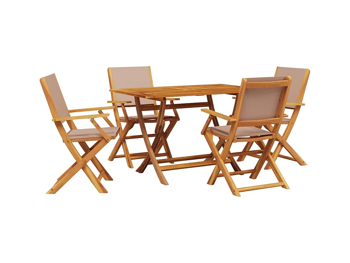 Set de comedor de jardín 5 piezas tela madera maciza gris taupe