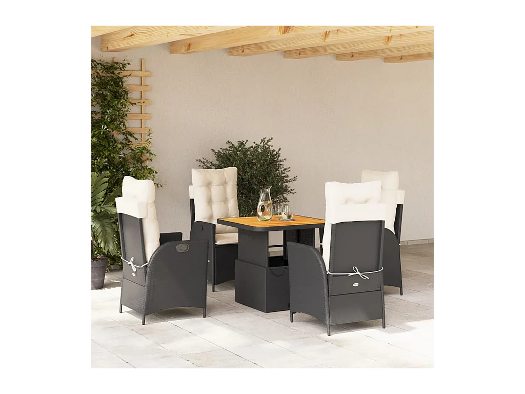 5-delige Tuinset met kussens poly rattan zwart