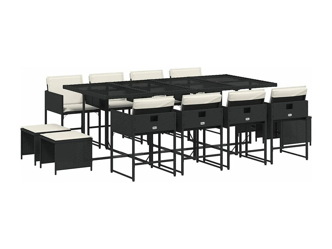 13 peças conjunto de jantar parajardim com almofadões vime PE preto