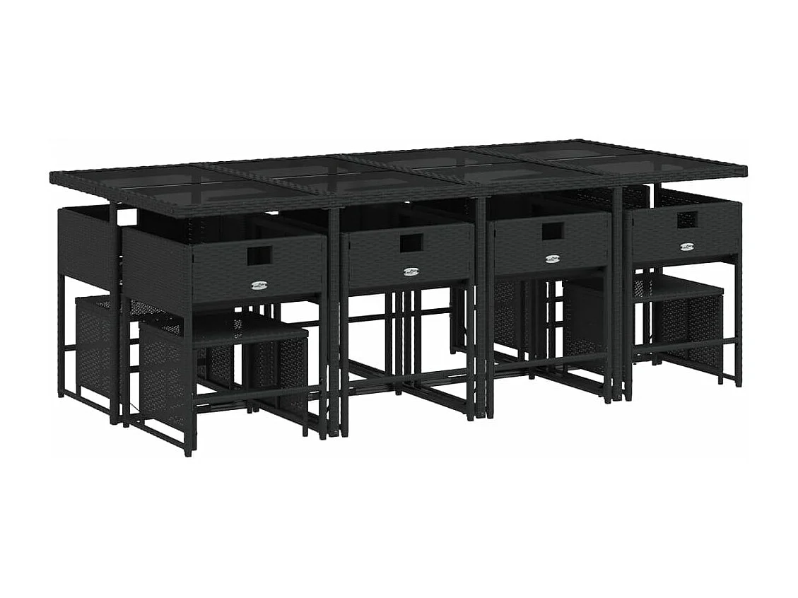 13 peças conjunto de jantar parajardim com almofadões vime PE preto