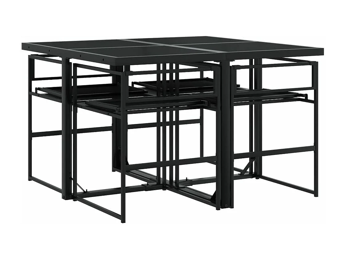 Ensemble à manger de jardin avec coussins 5 pièces noir textilène