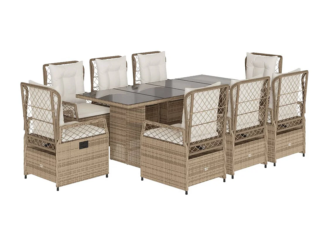 Set comedor de jardín 9 piezas con cojines ratán sintético beige