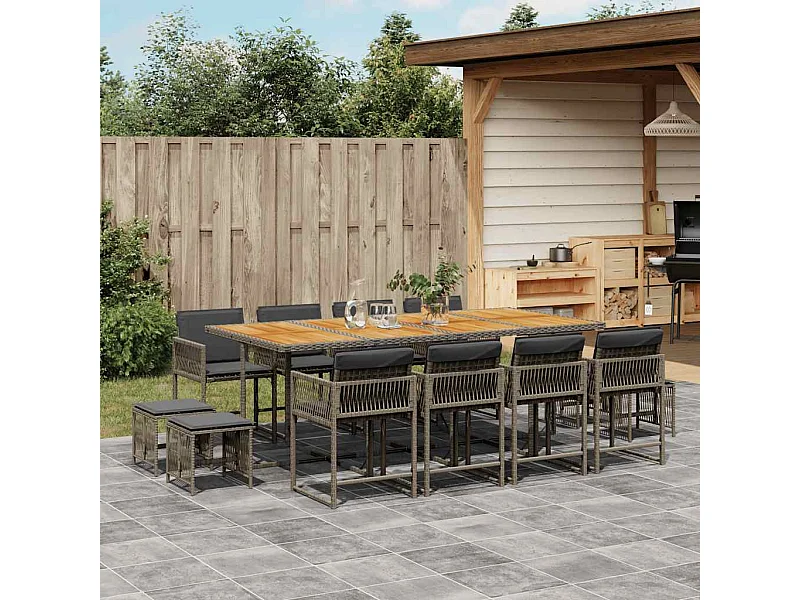 13-delige Tuinset met kussens poly rattan grijs