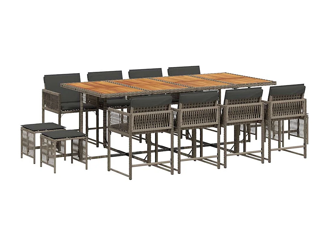 13-delige Tuinset met kussens poly rattan grijs