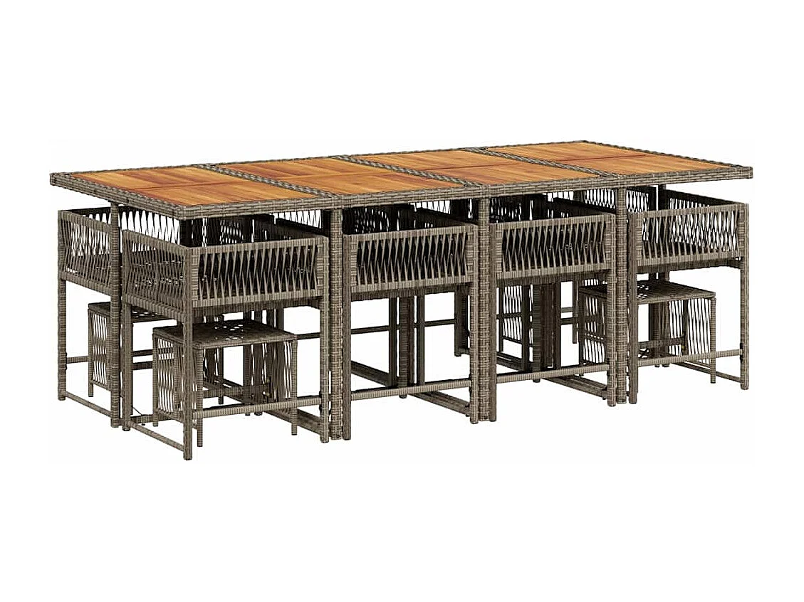 13-delige Tuinset met kussens poly rattan grijs