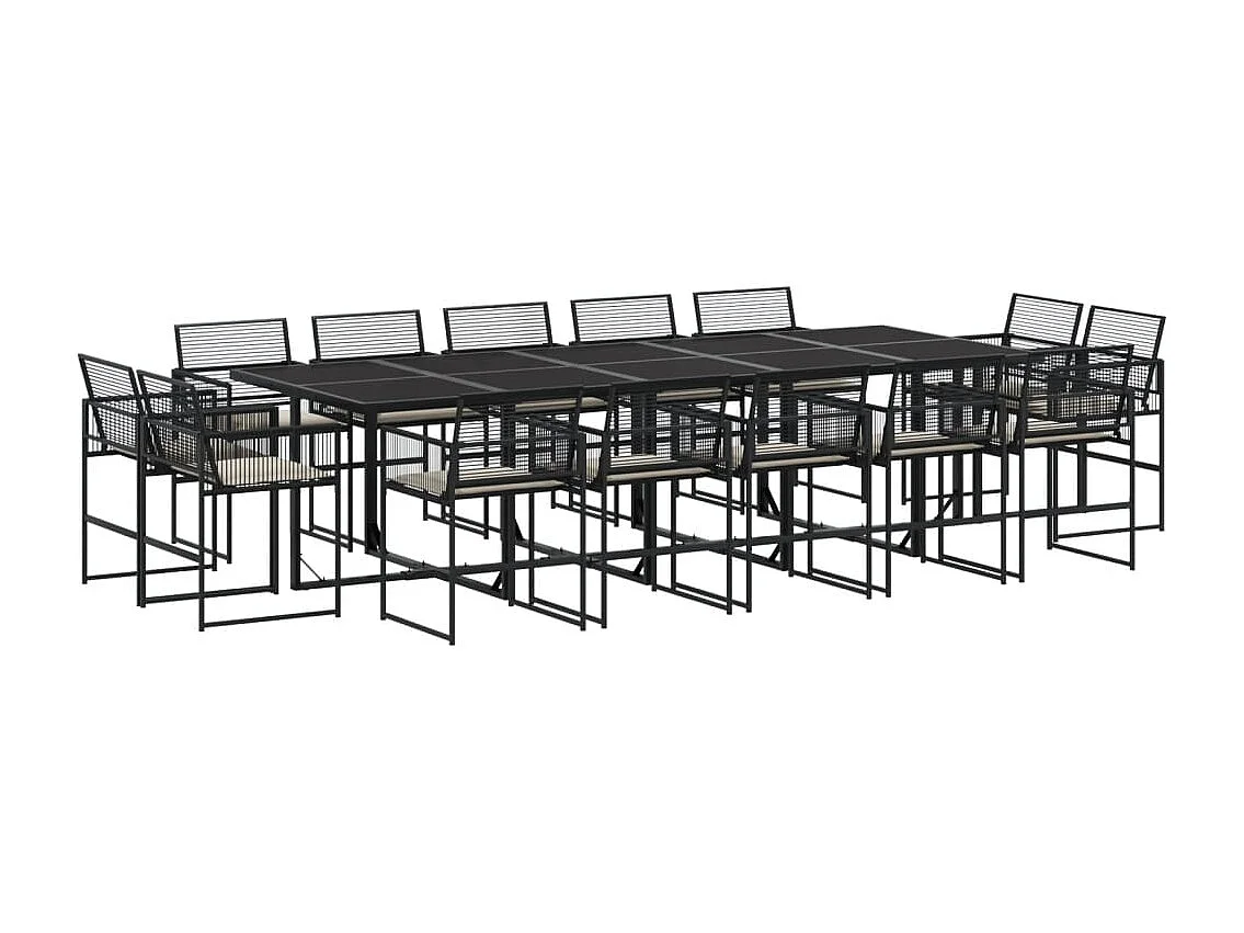 Set comedor de jardín con cojines 15 piezas ratán sintético negro