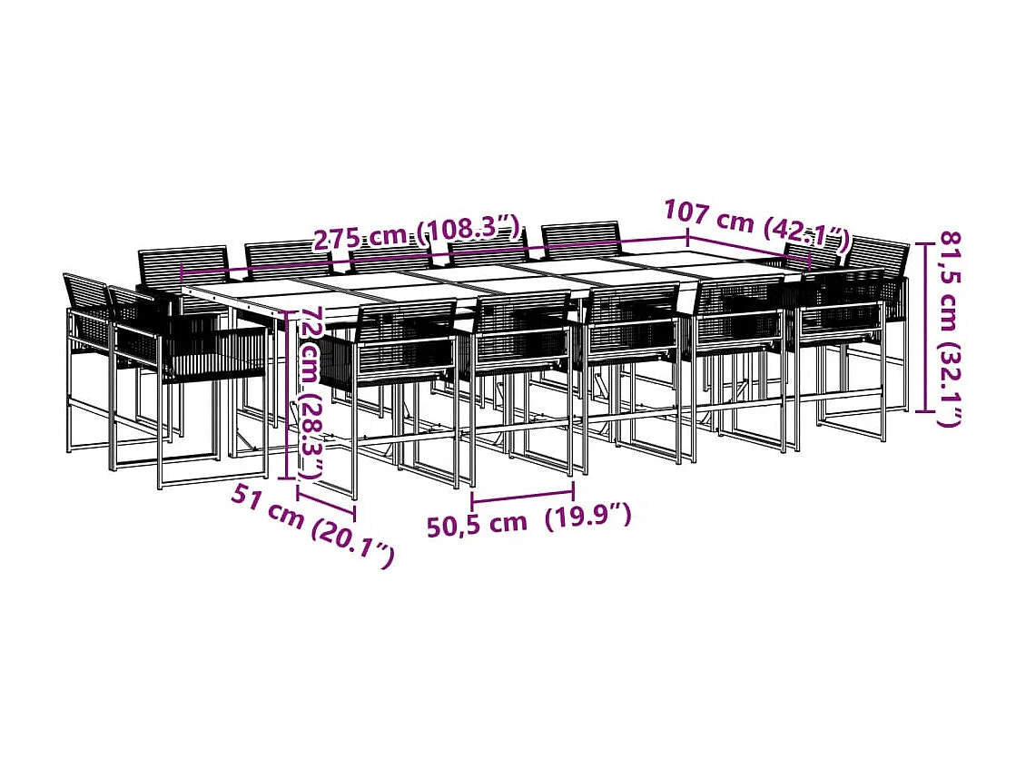 Set comedor de jardín con cojines 15 piezas ratán sintético negro