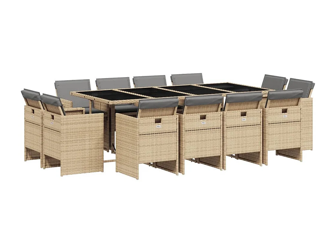 Set comedor de jardín con cojines 13 piezas ratán sintético beige