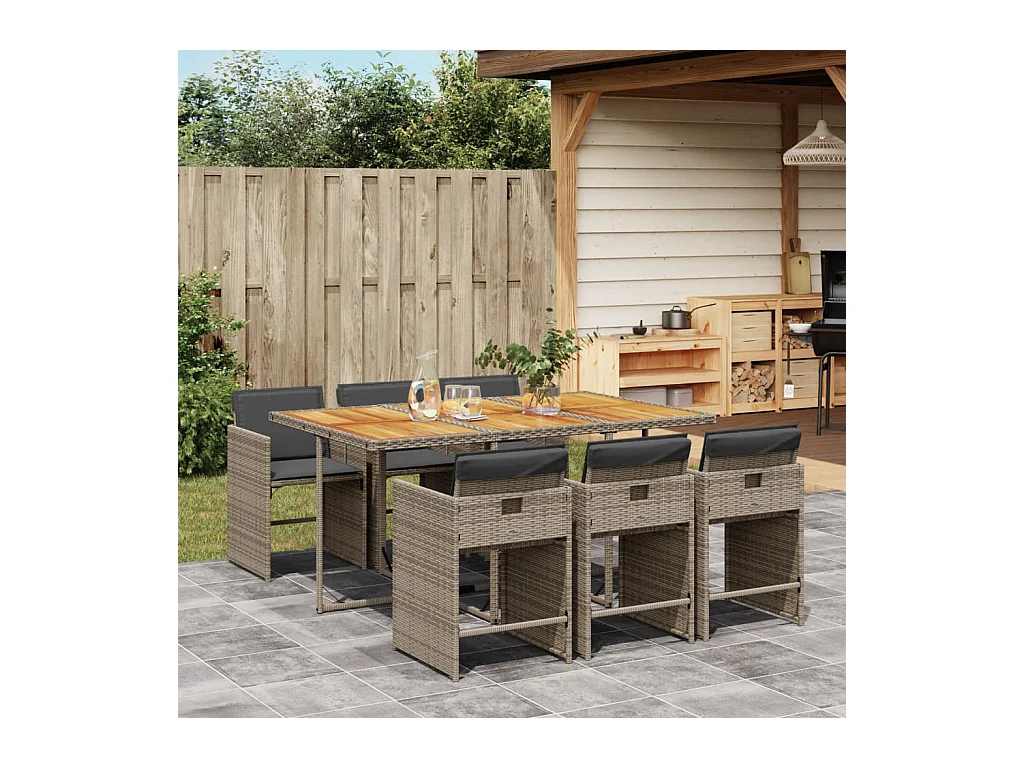 7-delige Tuinset met kussens poly rattan grijs