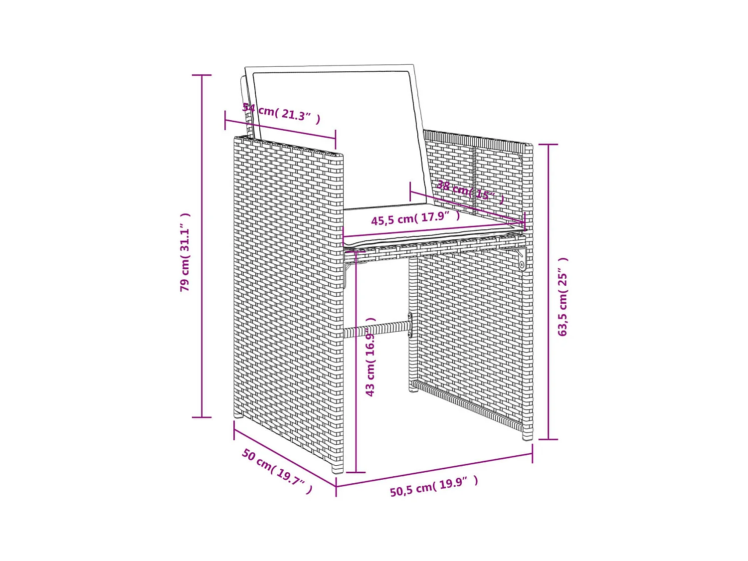 Ensemble à manger de jardin et coussins 7 pièces gris rotin