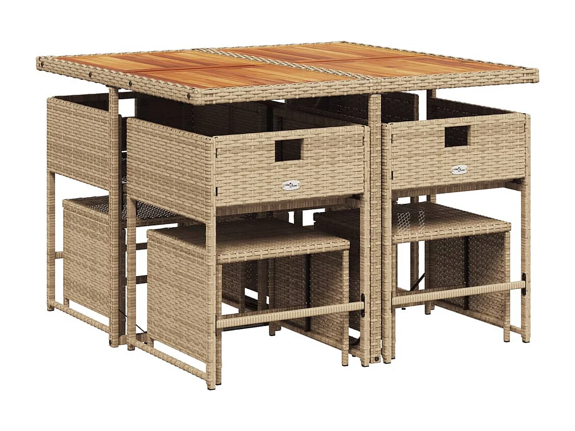 Set comedor de jardín 9 piezas con cojines ratán sintético beige