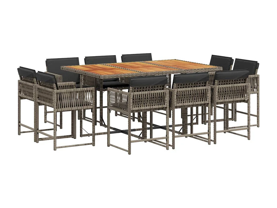 11-delige Tuinset met kussens poly rattan grijs