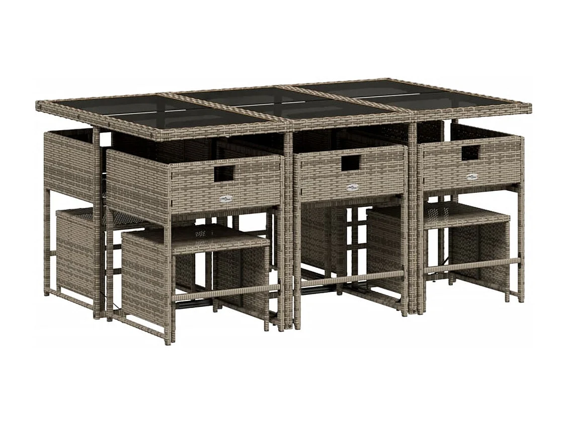 Ensemble à manger de jardin 11 pièces avec coussins gris poly rotin