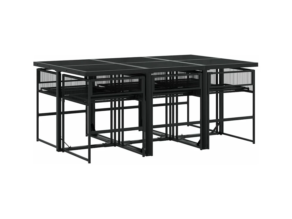 Ensemble à manger de jardin coussins 7 pièces noir résine tressée