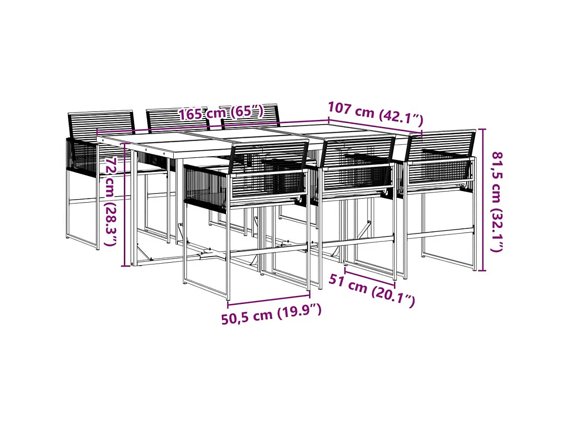 Ensemble à manger de jardin coussins 7 pièces noir résine tressée