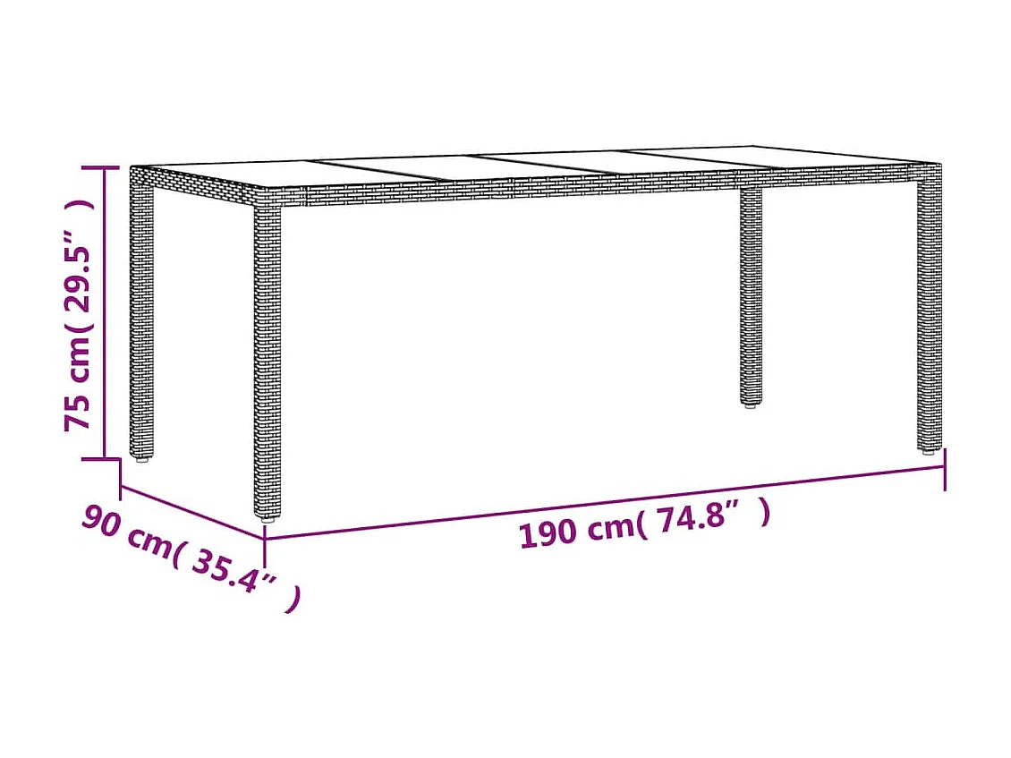 Set comedor jardín 7 piezas cojines ratán sintético vidrio negro