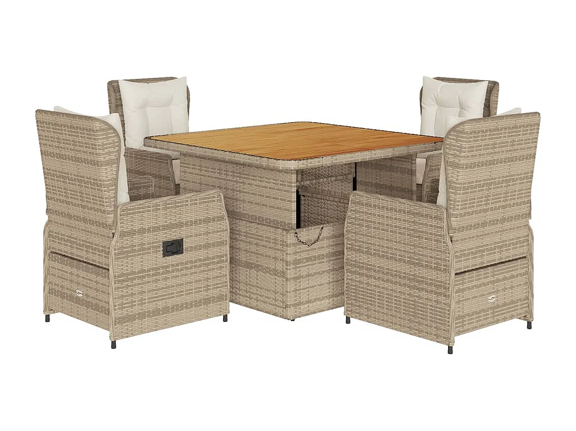 Ensemble à manger de jardin avec coussins 5 pièces Beige poly rotin