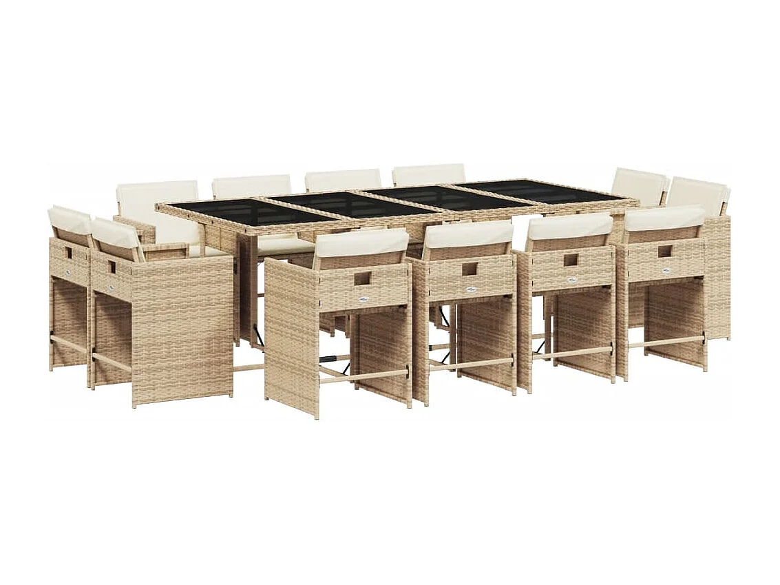 Set comedor de jardín con cojines 13 piezas ratán sintético beige