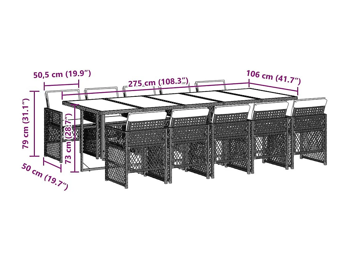 Ensemble à manger de jardin et coussins 11 pièces beige poly rotin