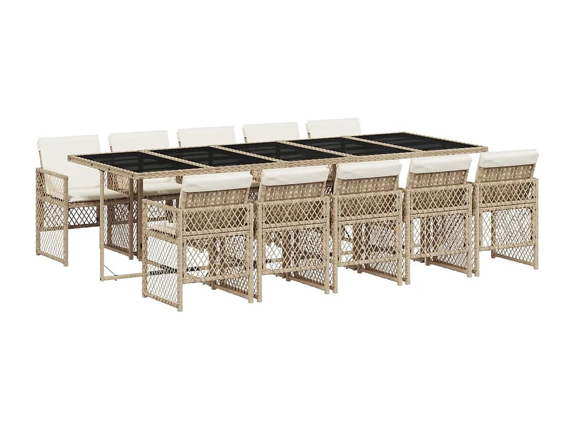 Set comedor de jardín 11 piezas con cojines ratán sintético beige