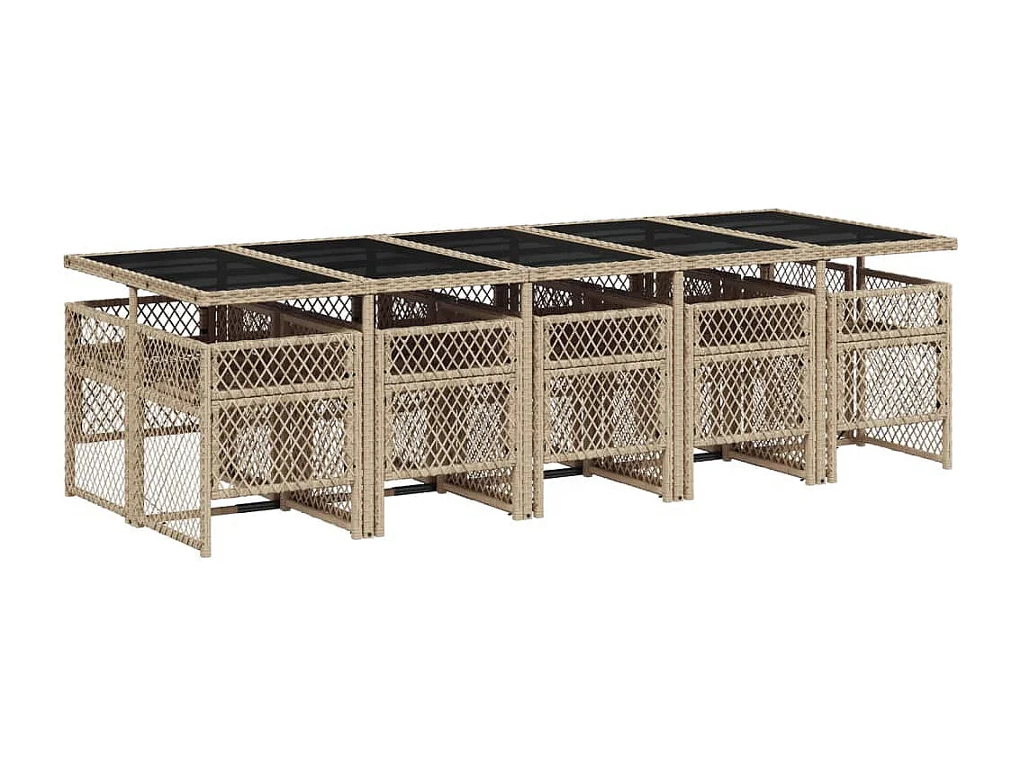 Set comedor de jardín 11 piezas con cojines ratán sintético beige