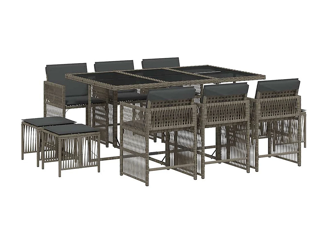11-delige Tuinset met kussens poly rattan grijs