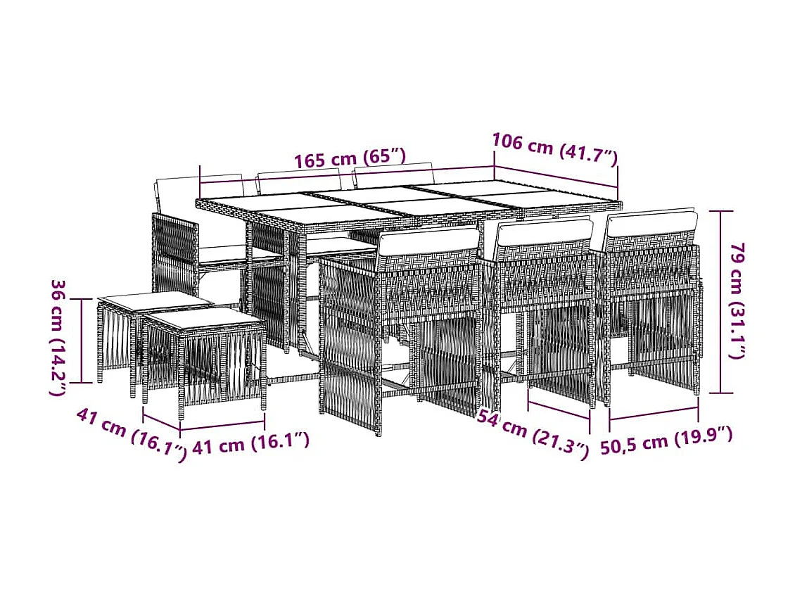 11-delige Tuinset met kussens poly rattan grijs