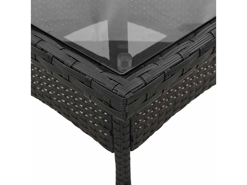 Ensemble à manger de jardin et coussins 3 pièces noir rotin verre