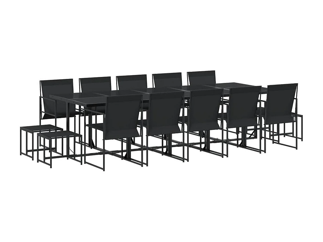 Ensemble à manger de jardin 15 pièces noir textilène