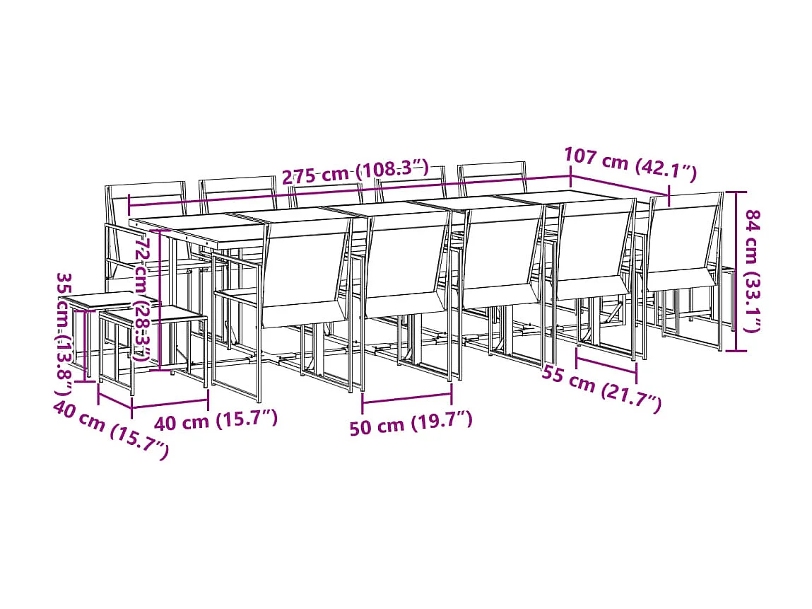 Ensemble à manger de jardin 15 pièces noir textilène