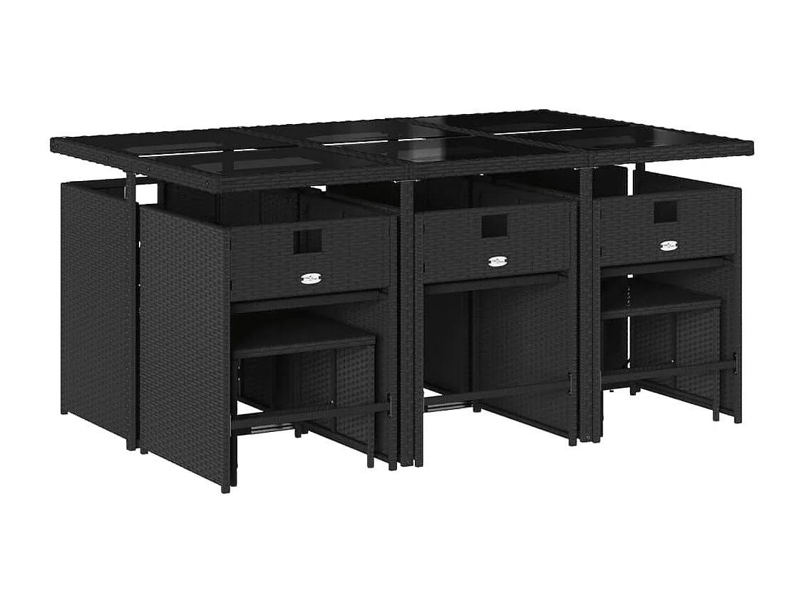 11-delige Tuinset met kussens poly rattan zwart