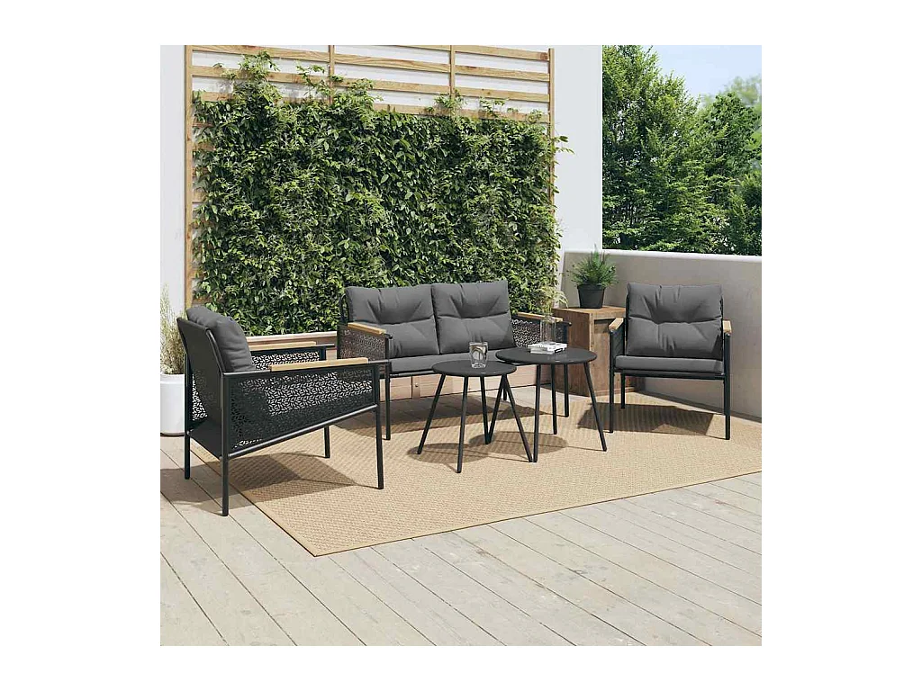 Ensemble de meubles de balcon avec coussins 5 pièces noir acier