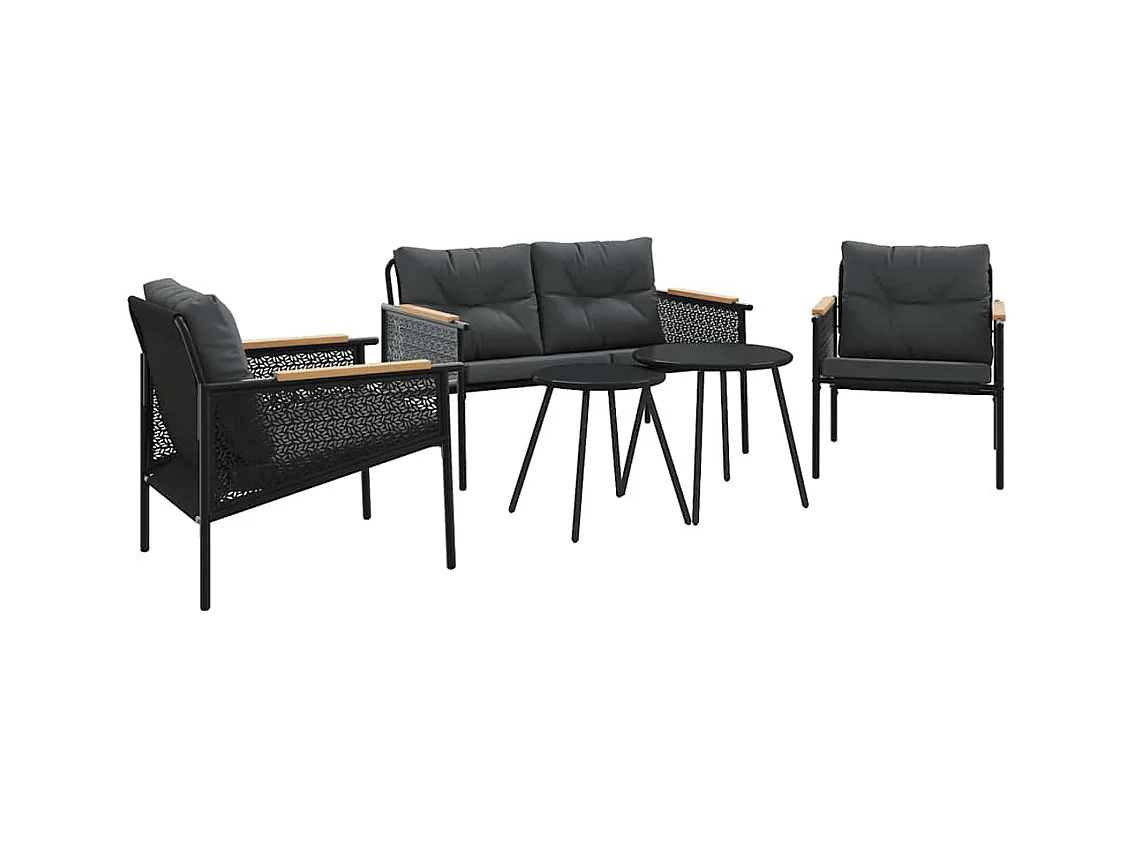Ensemble de meubles de balcon avec coussins 5 pièces noir acier