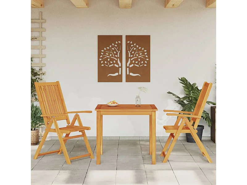3 peças conjunto de jantar para jardim madeira de acácia maciça